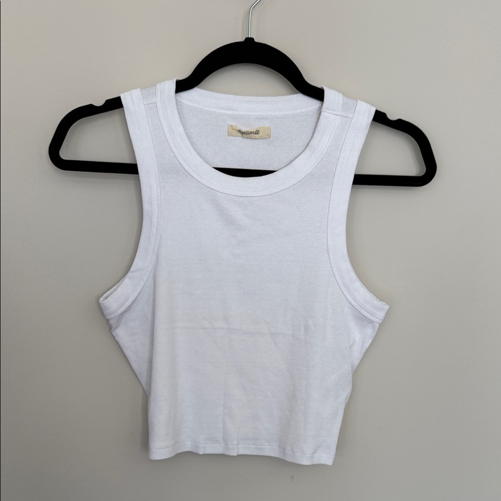 White Ribbed, CroppedSleeveless Tank Top